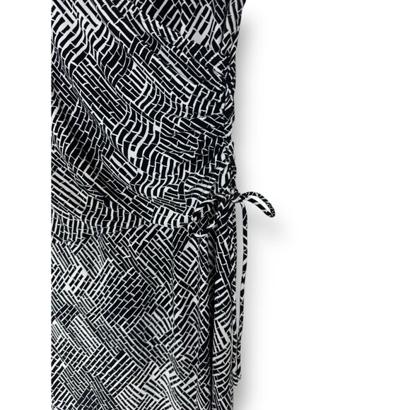 Size 14 Evan Picone Black‎ & White Print Faux-Wrap Dress Spring Summer Wedding - Picture 3 of 6